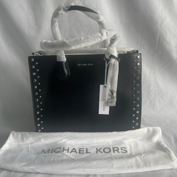 NWT Michael Kors Mercer Bag (Black with Silver Studs) - Picture 2 of 4